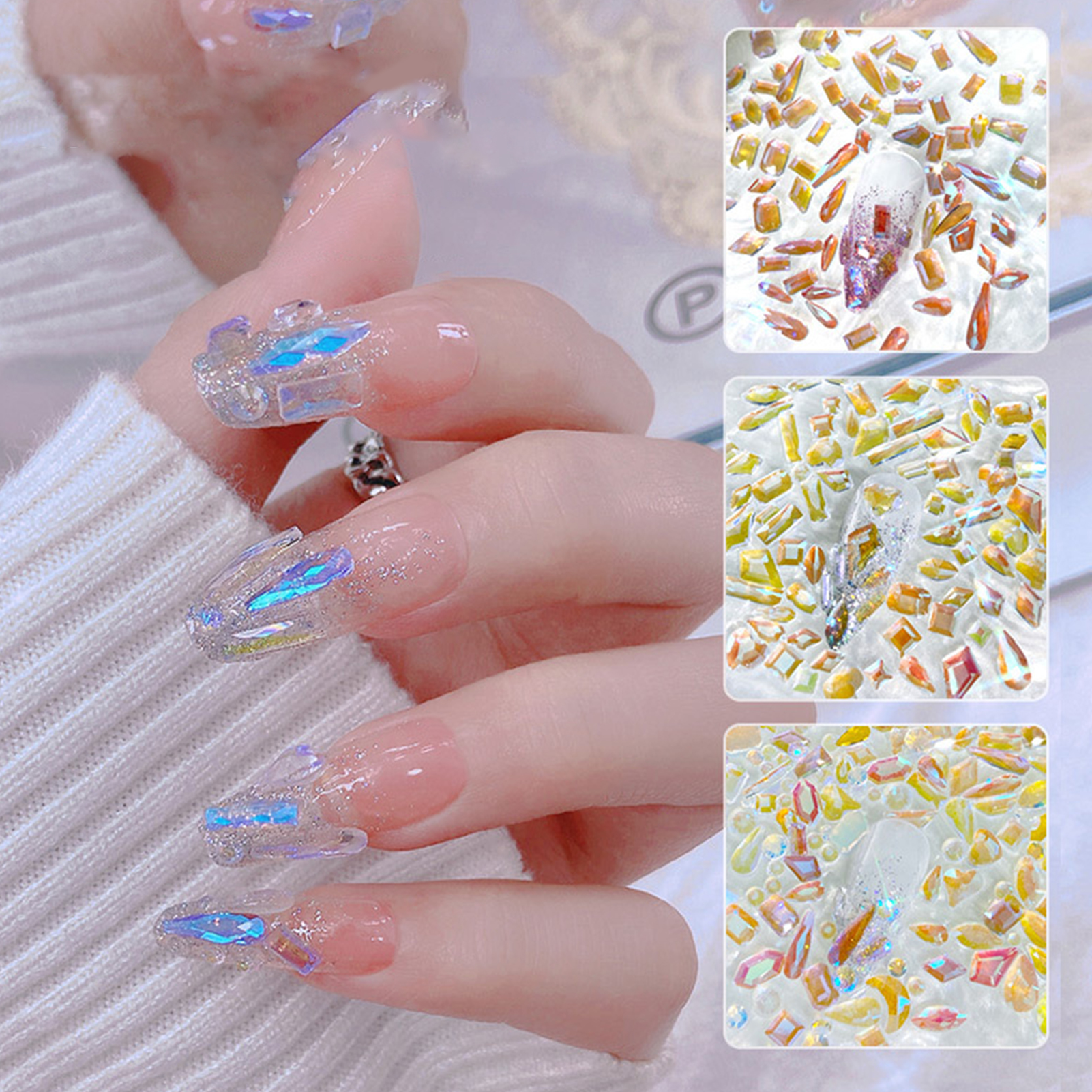 opvise Nail Decoration Exquisite DIY Lightweight Elf Large Small  Rhinestones Mixed Accessories for Women